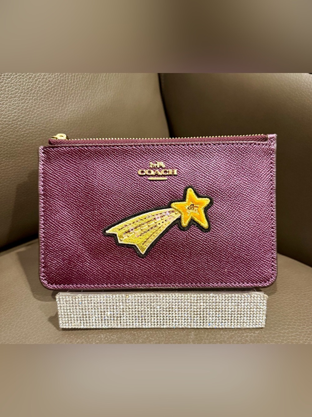 COACH F38706 WRISTLET WALLET STAR SEQUIN PATCHES METALLIC RASPBERRY